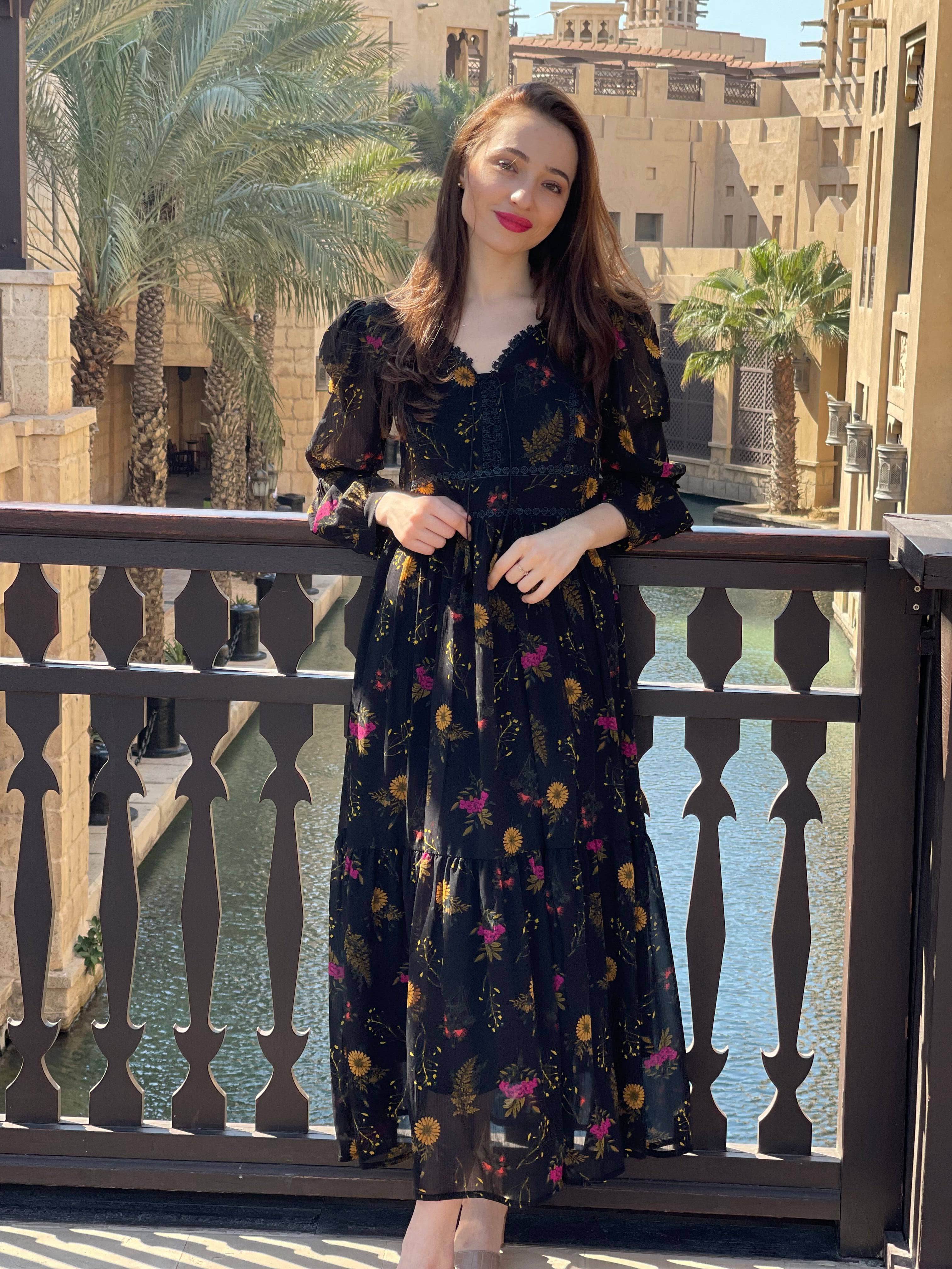 Mayday - Black Floral Dress Dresses  - Sowears