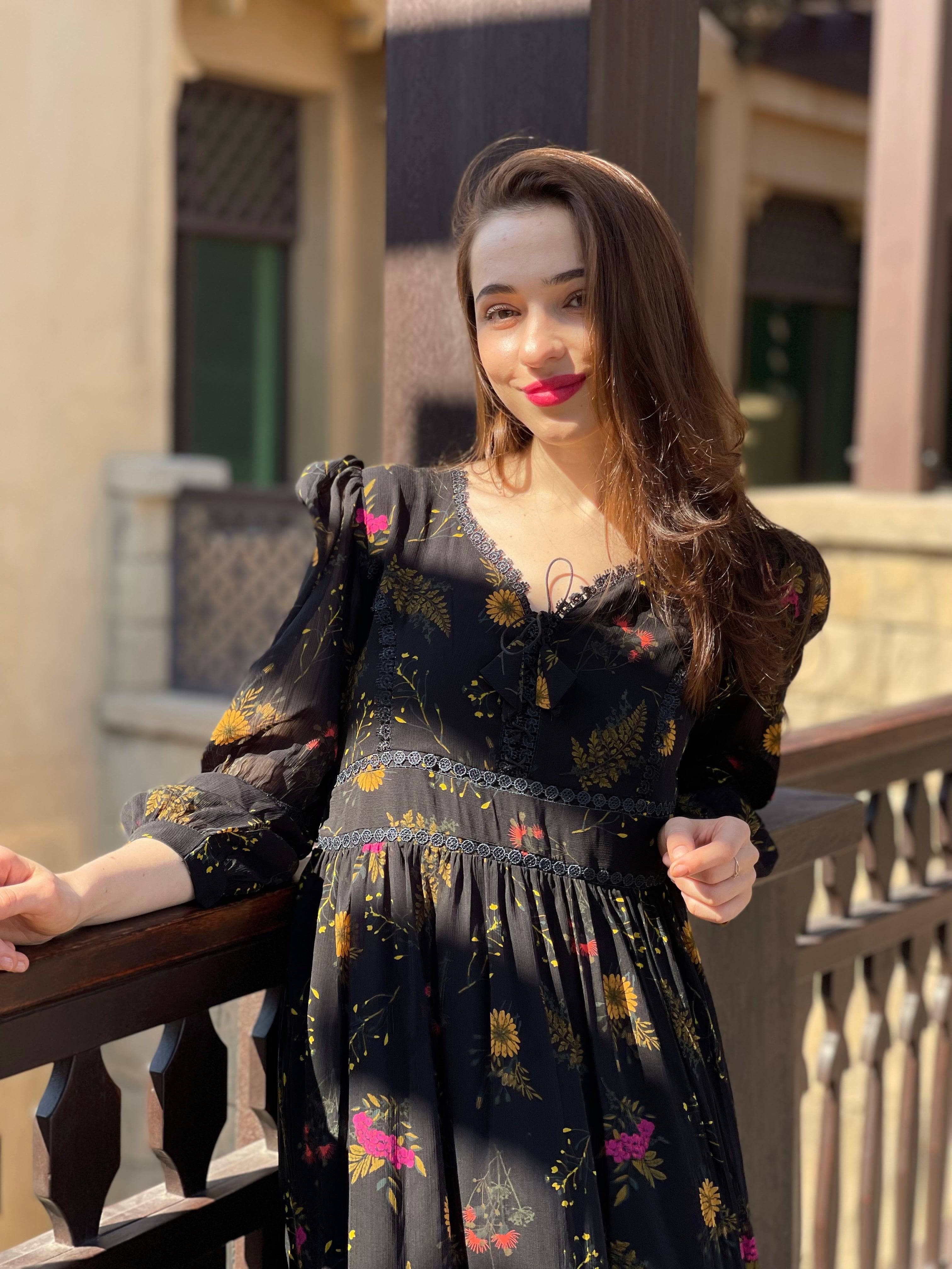 Mayday - Black Floral Dress Dresses  - Sowears