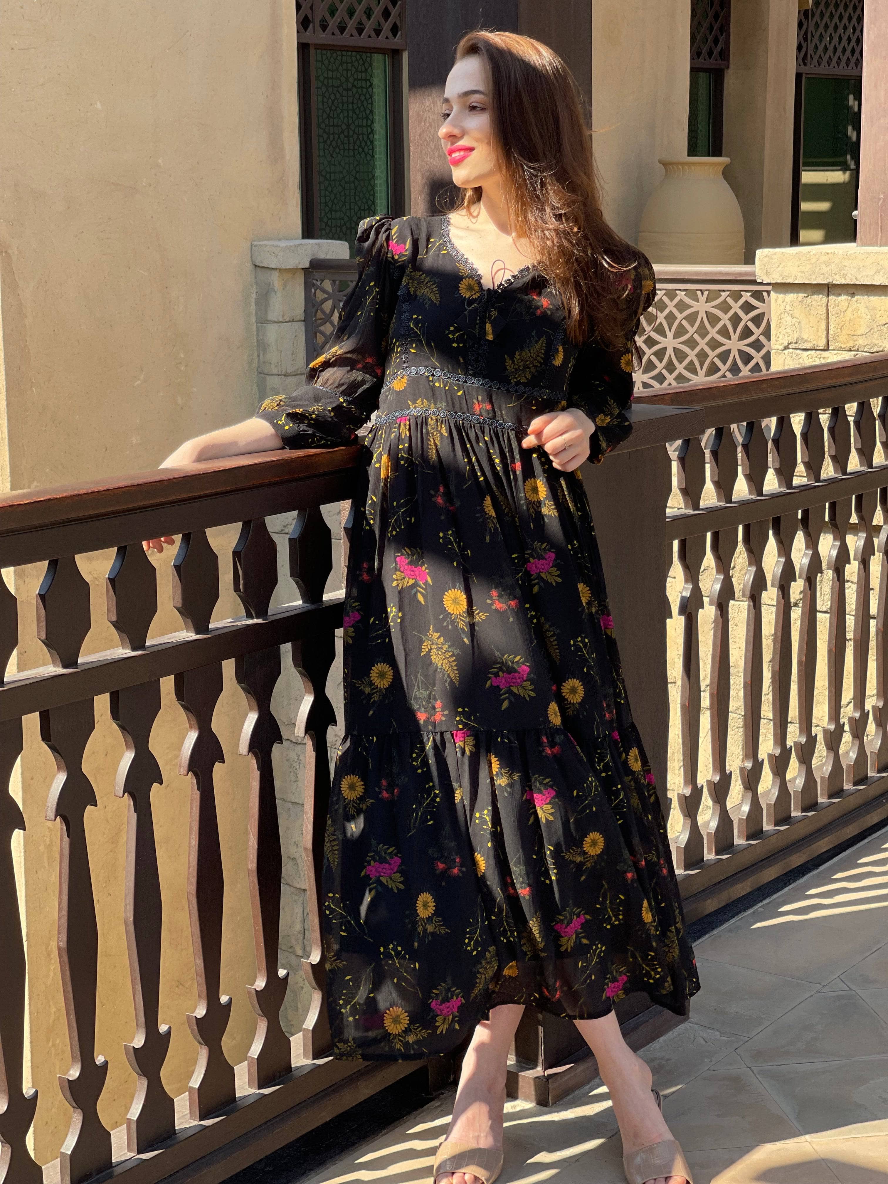 Mayday - Black Floral Dress Dresses  - Sowears