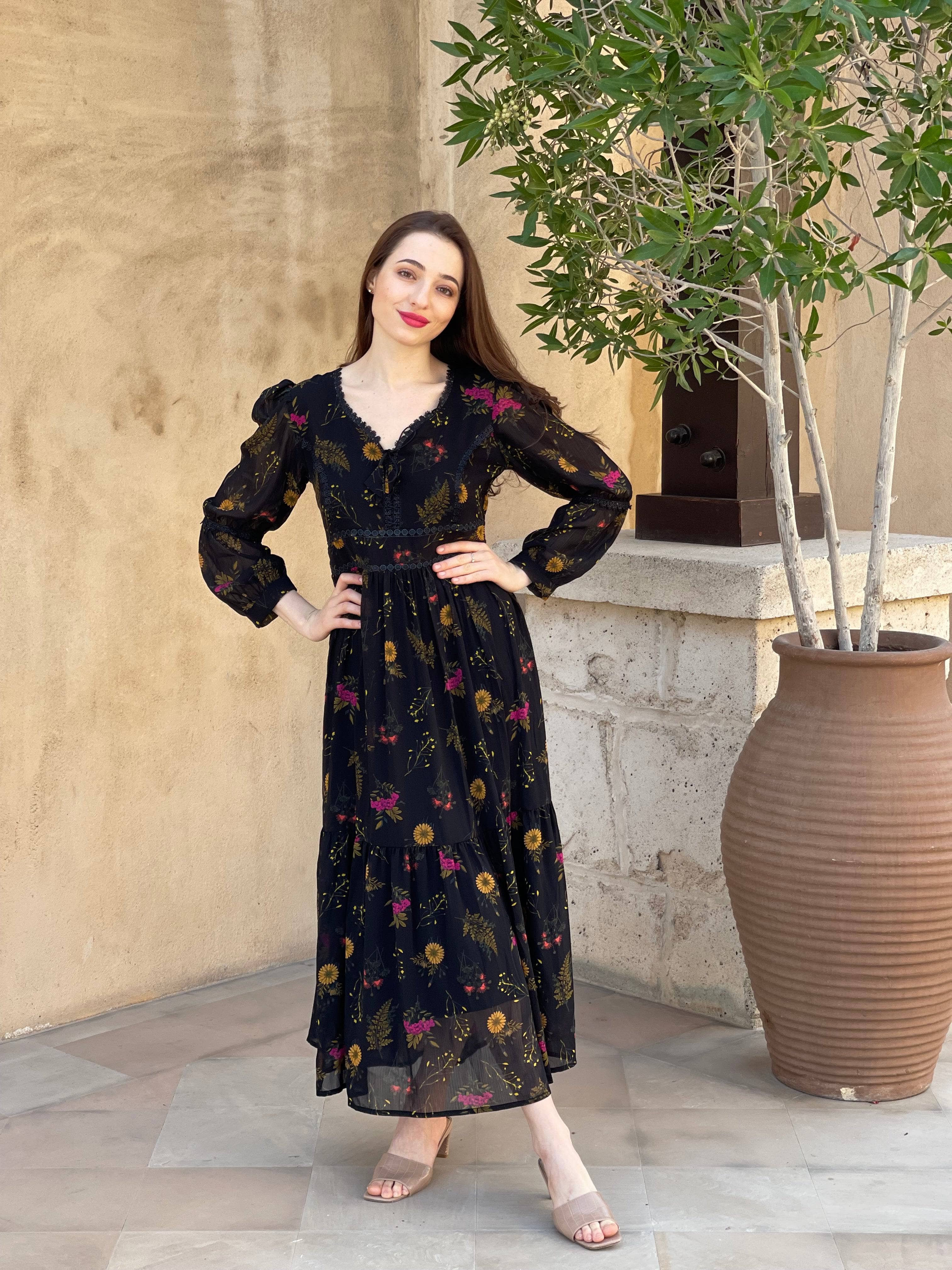 Mayday - Black Floral Dress Dresses  - Sowears