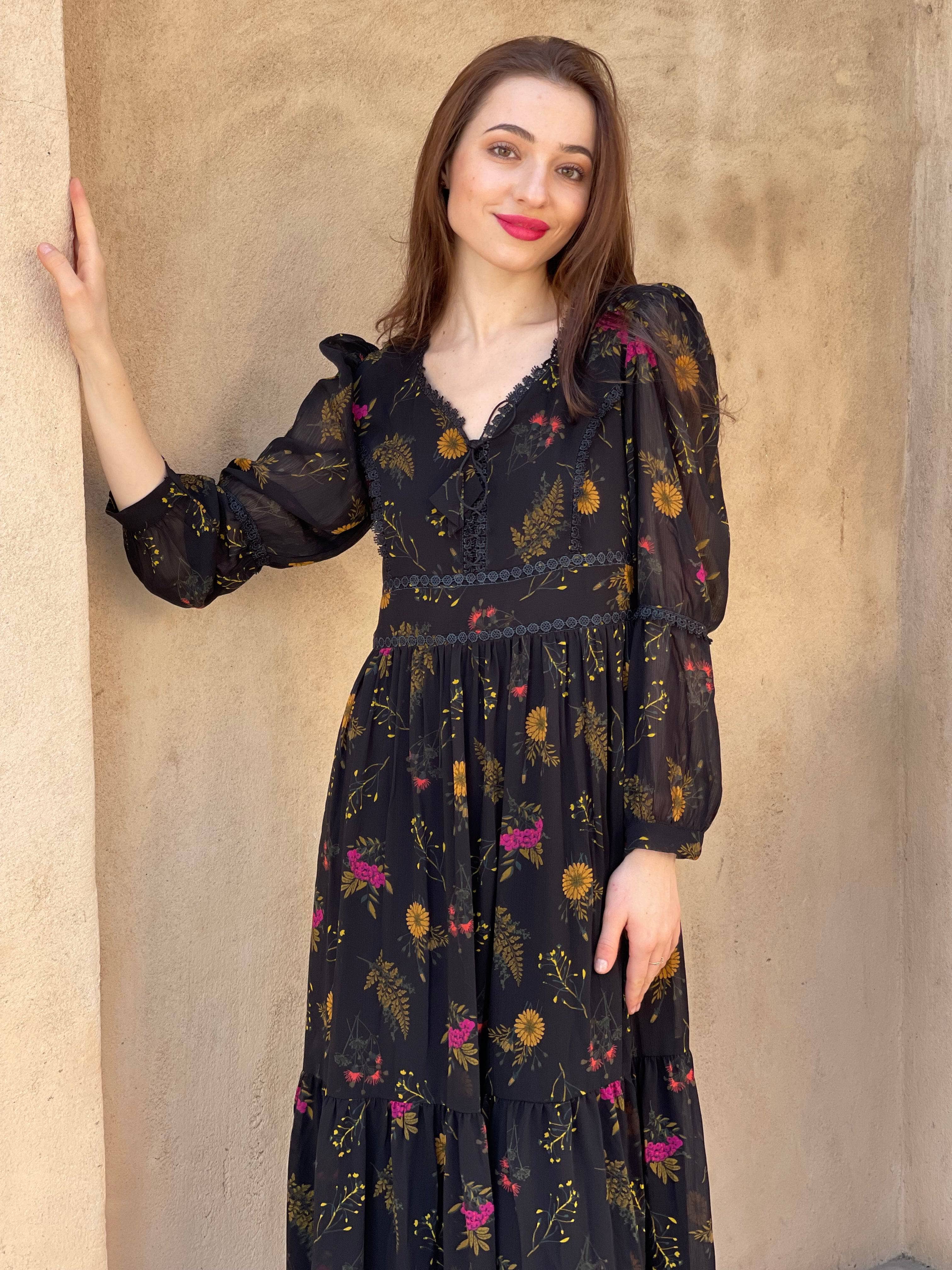 Mayday - Black Floral Dress Dresses  - Sowears