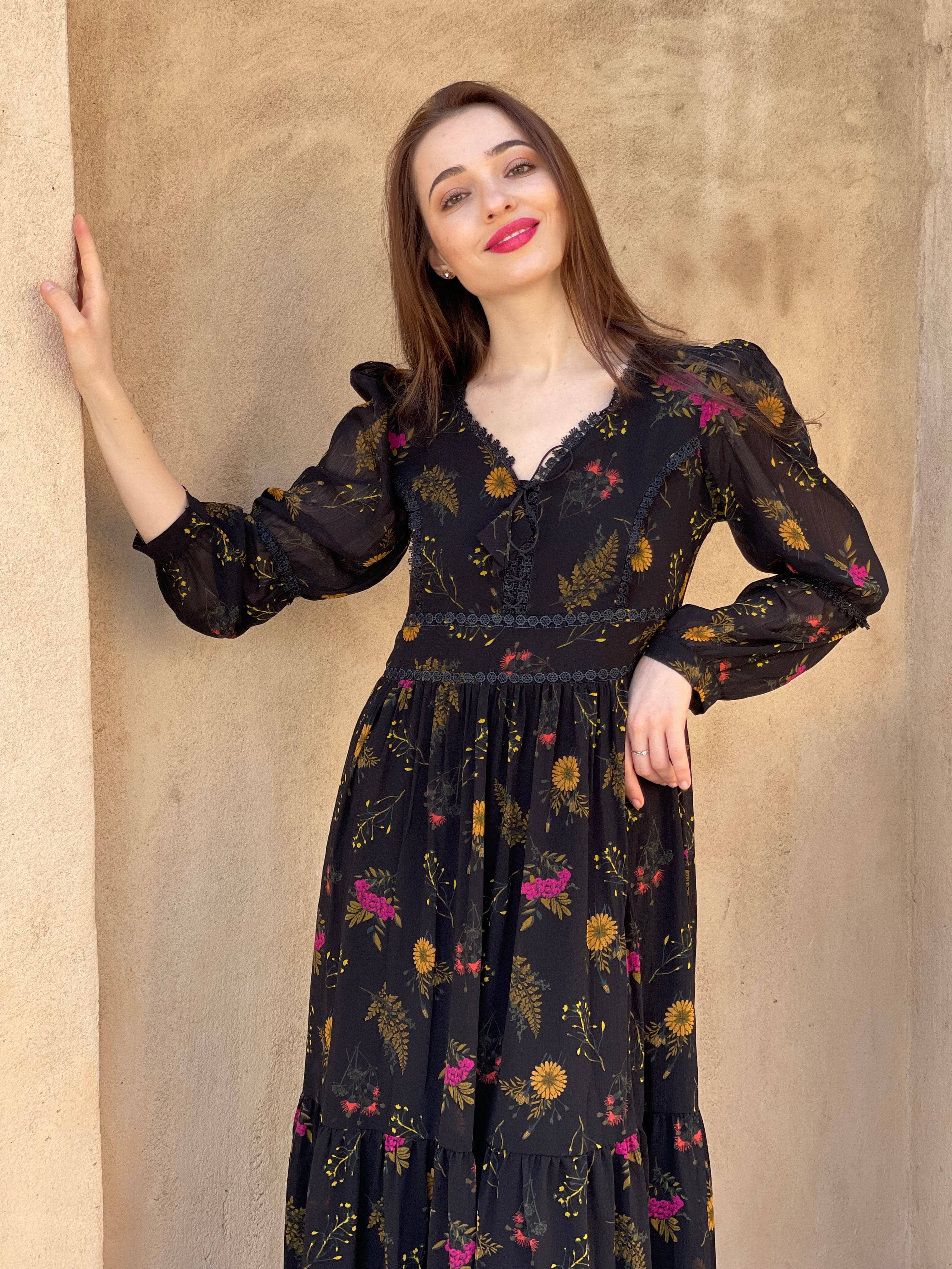 Mayday - Black Floral Dress Dresses  - Sowears