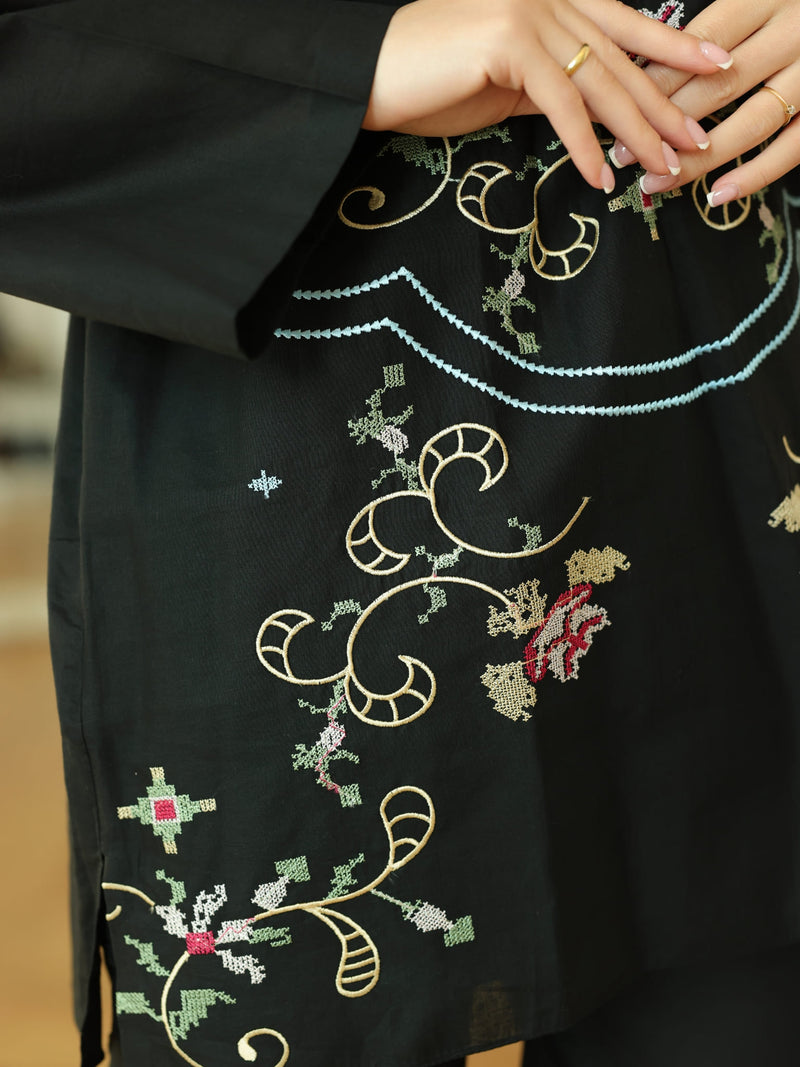 Sarola Black Embroidered Co Ord Set