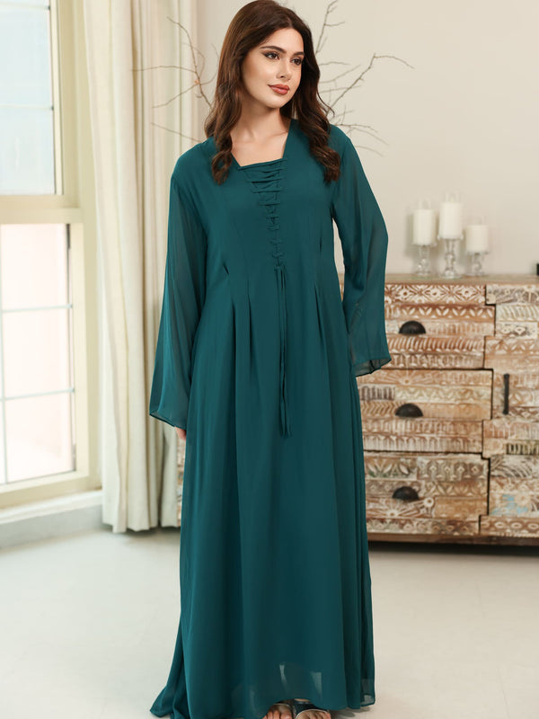 Tea Luxe Box Pleat Long Dress