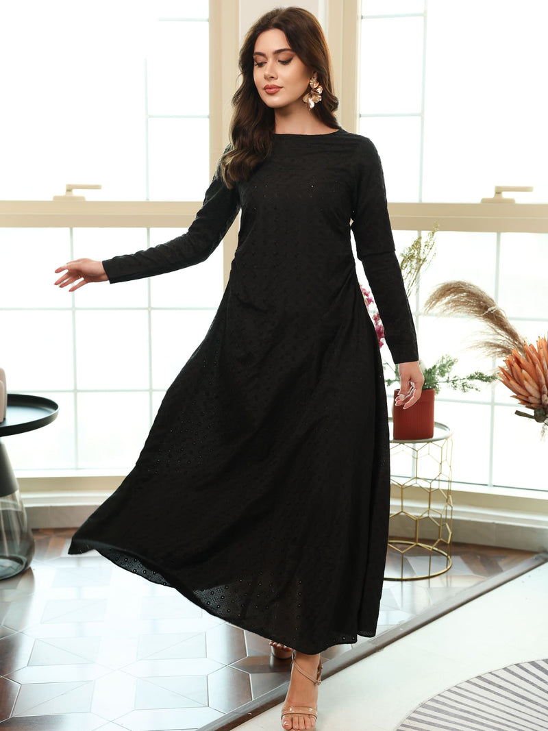 Kaelis Black Embroidered Dress