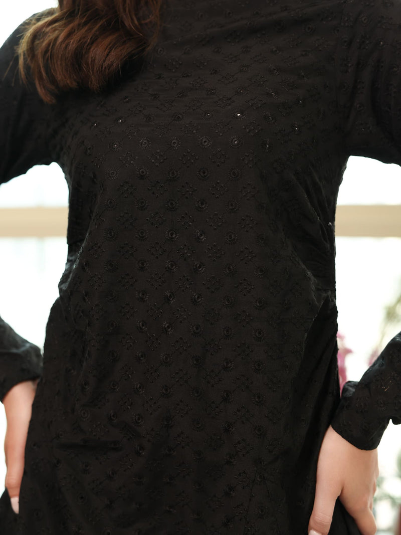 Kaelis Black Embroidered Dress