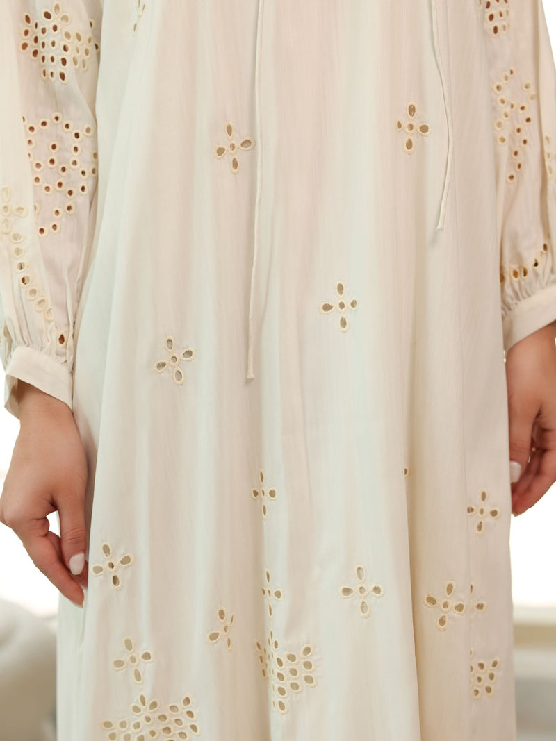 Dovia Off White Cutwork Long Dress