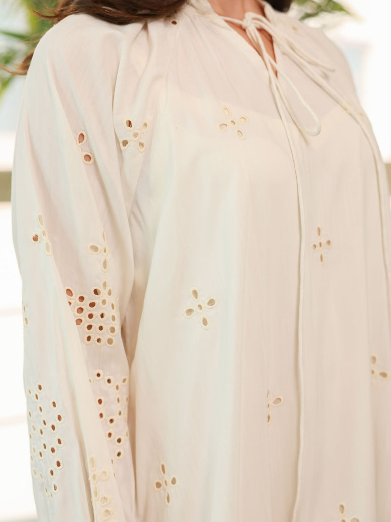 Dovia Off White Cutwork Long Dress