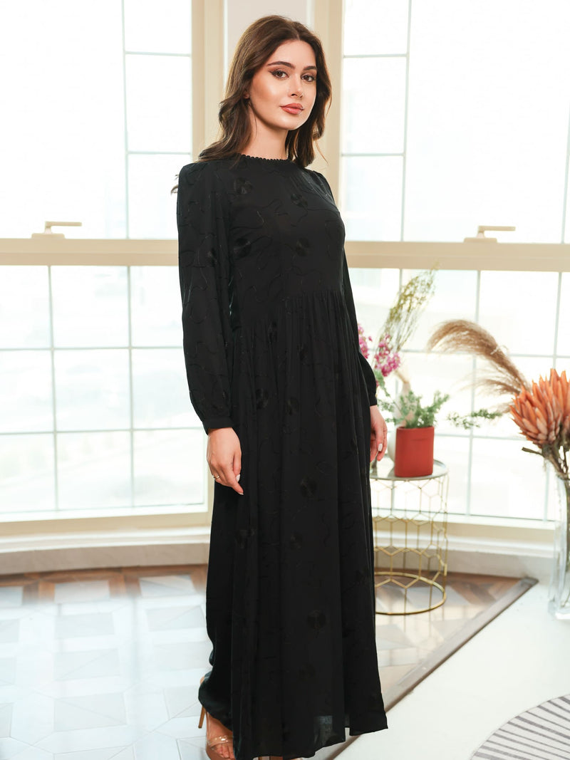 Floraison Black Embroidered Long Dress
