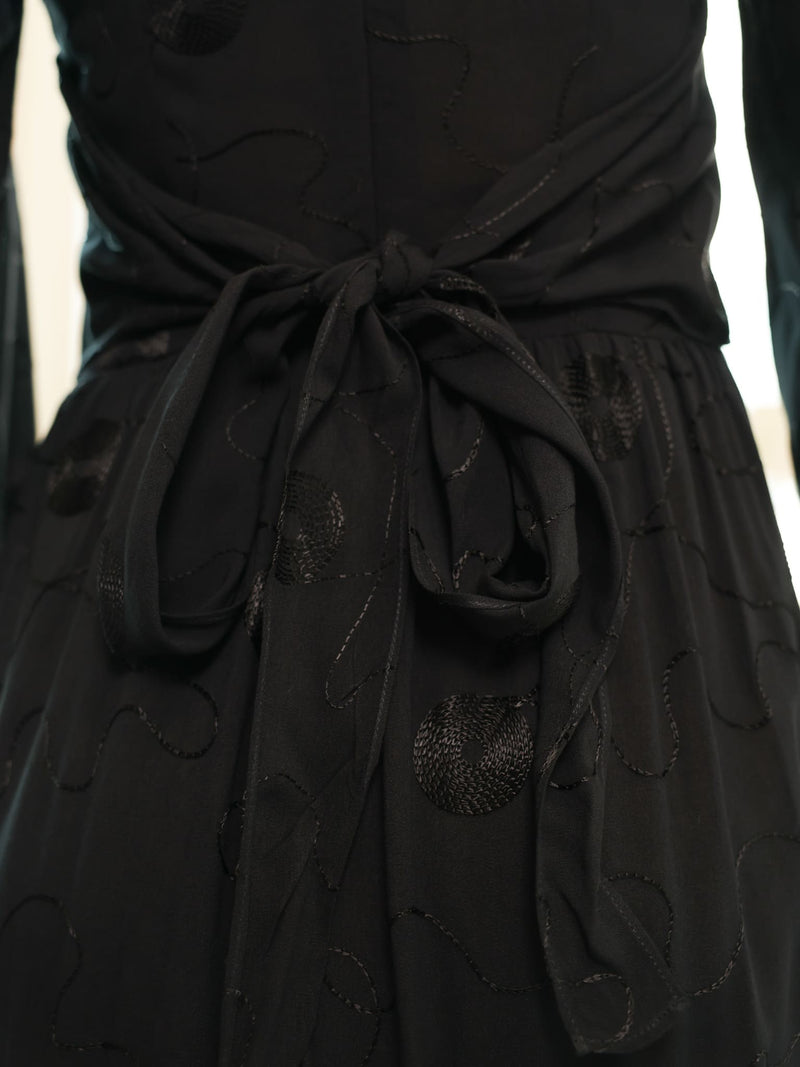 Floraison Black Embroidered Long Dress