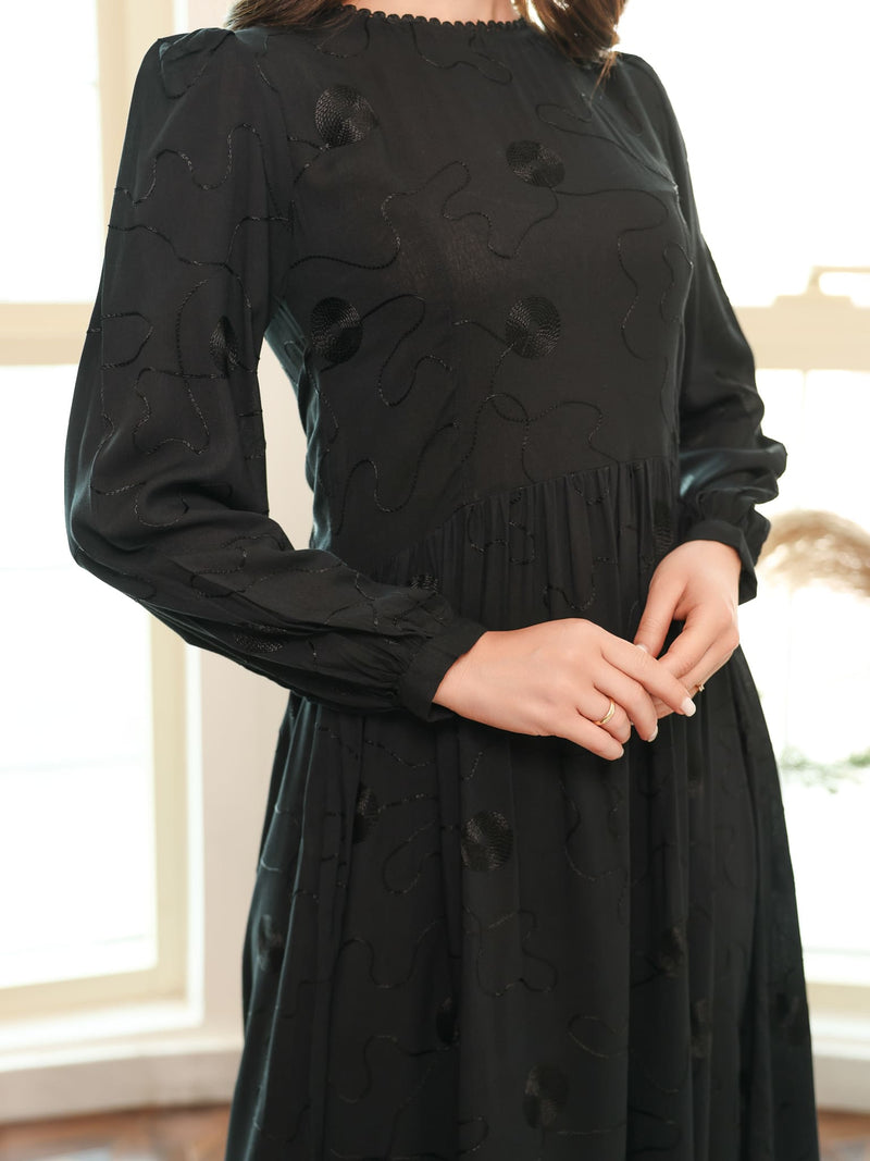 Floraison Black Embroidered Long Dress