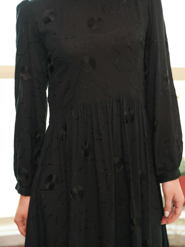 Floraison Black Embroidered Long Dress