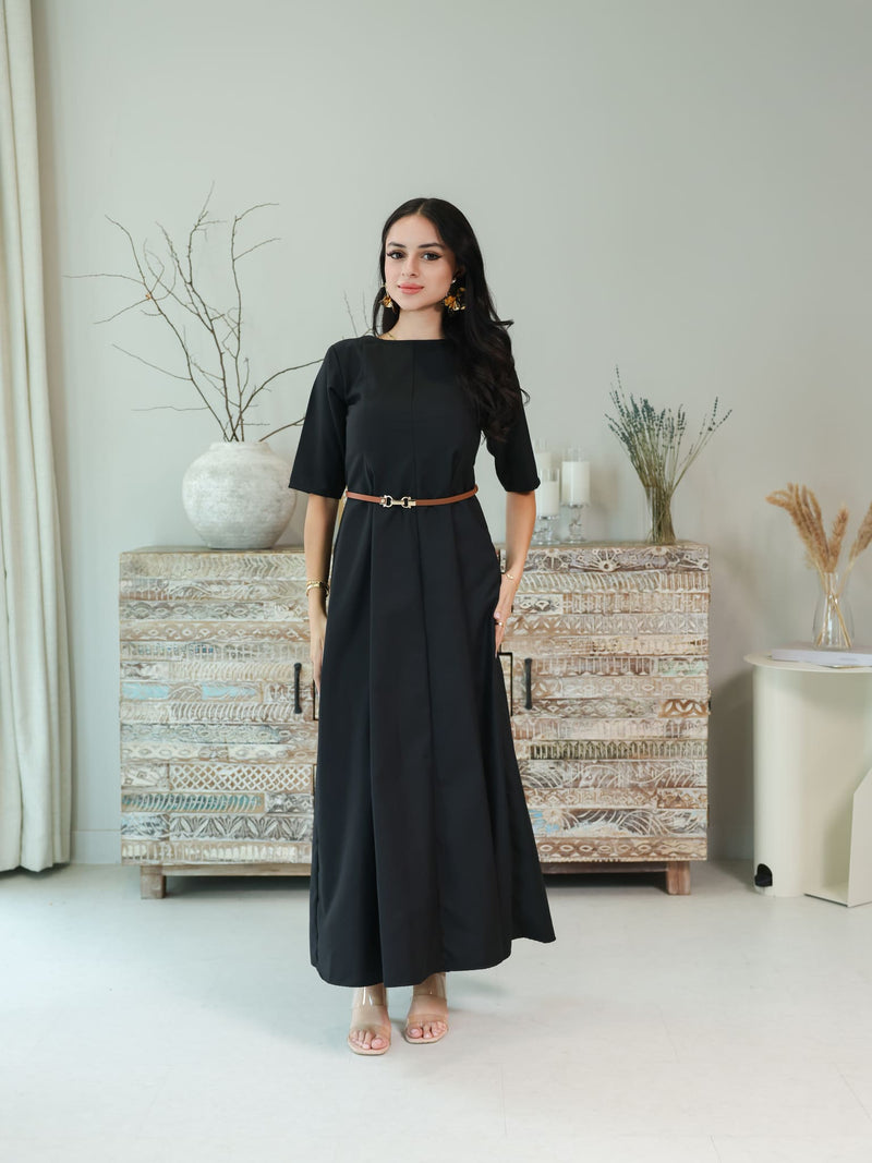 Cigar Panel Black Long Dress