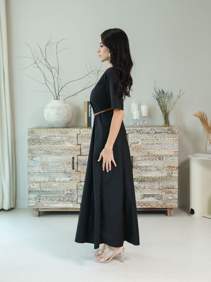 Cigar Panel Black Long Dress