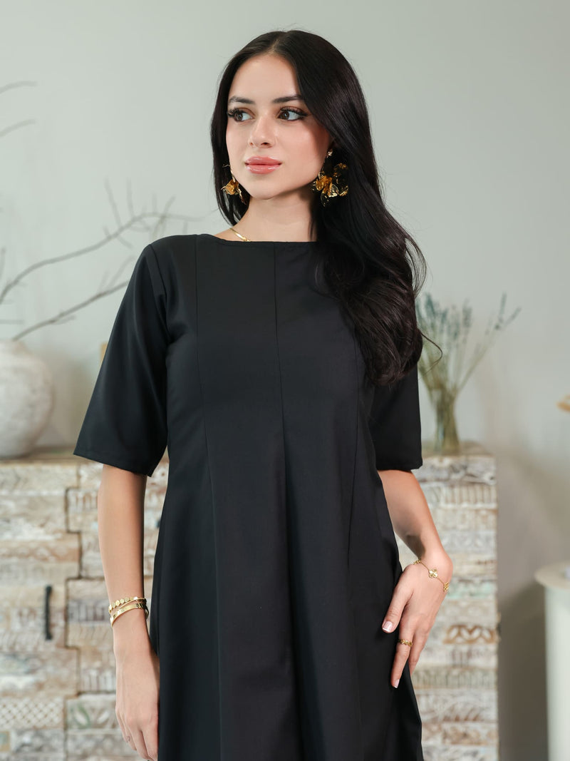 Cigar Panel Black Long Dress