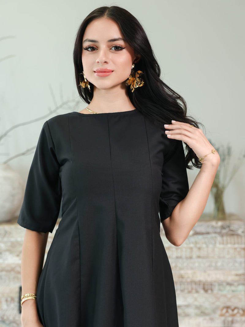 Cigar Panel Black Long Dress