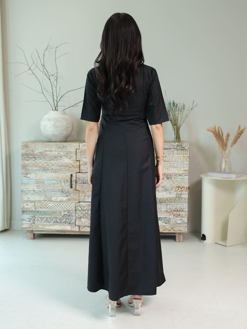 Cigar Panel Black Long Dress