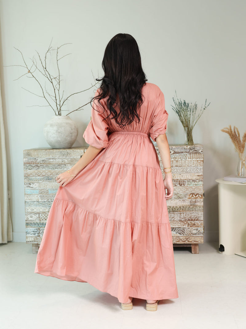 Kester Peach Gathered Long Dress