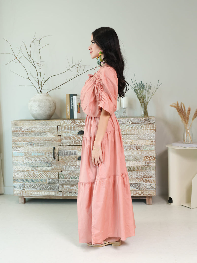 Kester Peach Gathered Long Dress