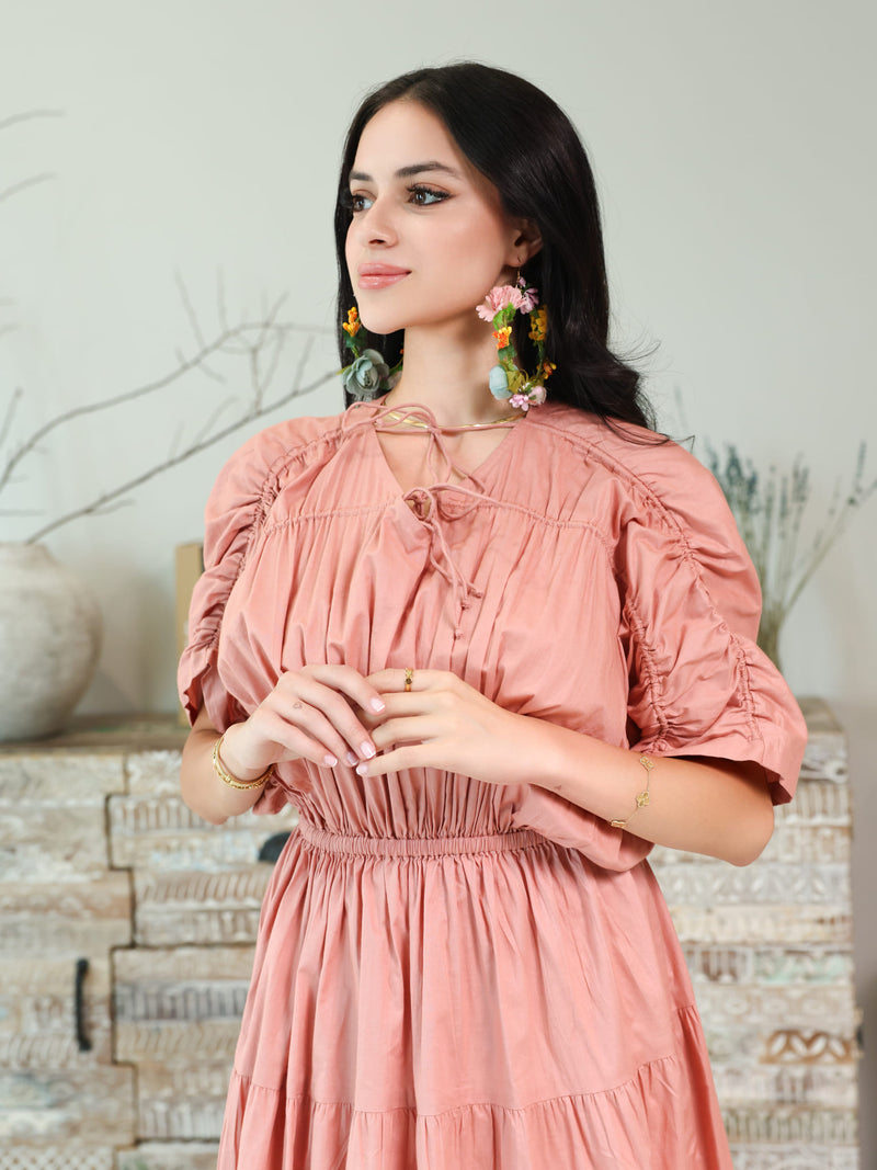 Kester Peach Gathered Long Dress