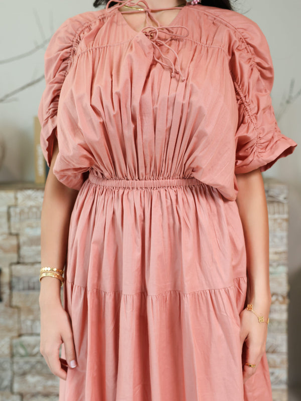 Kester Peach Gathered Long Dress
