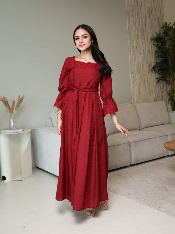 Avra Maroon Cutwork Dress