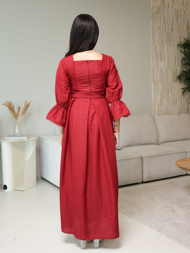 Avra Maroon Cutwork Dress