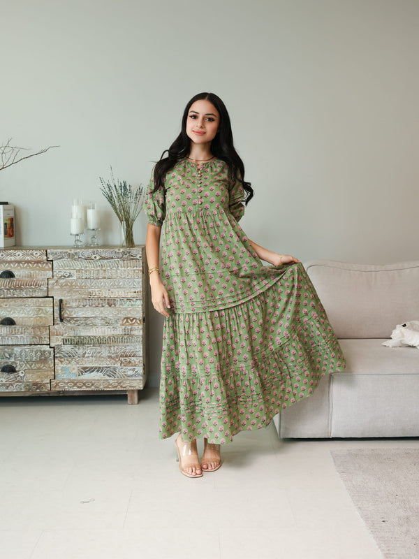 princess polly baby blue dress Clare Maxi Boho Dress Green – Augustine main image 1