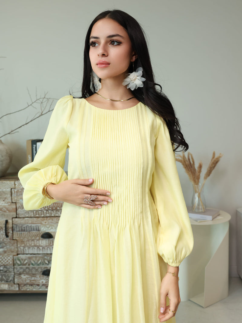 Muffelle Yellow Pleated Dress