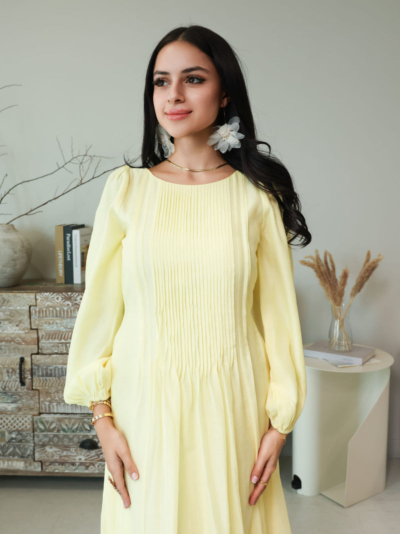 Muffelle Yellow Pleated Dress