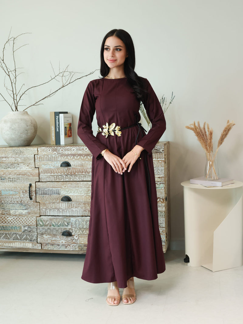 Cigar Panel Plum Long Dress