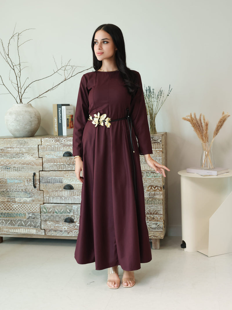 Cigar Panel Plum Long Dress