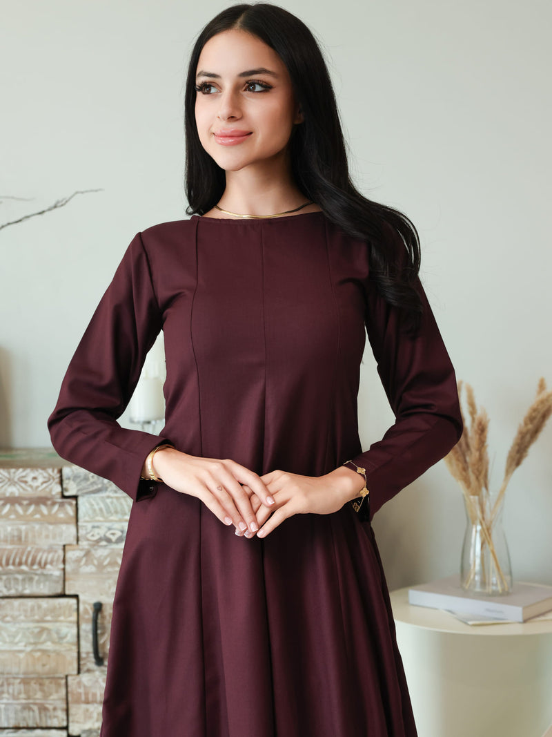 Cigar Panel Plum Long Dress