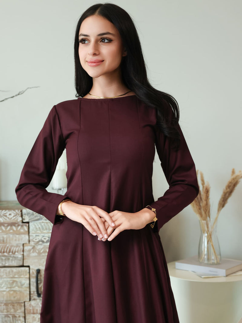Cigar Panel Plum Long Dress