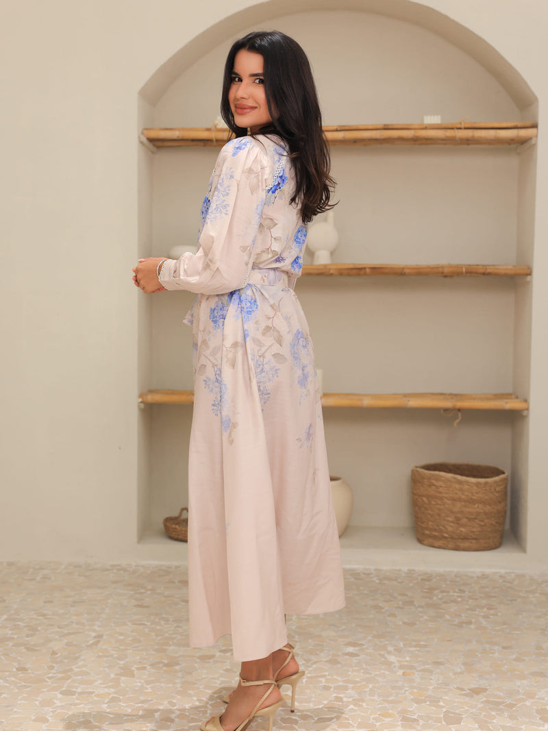 Bellina Blue Floral Buckle Long Dress