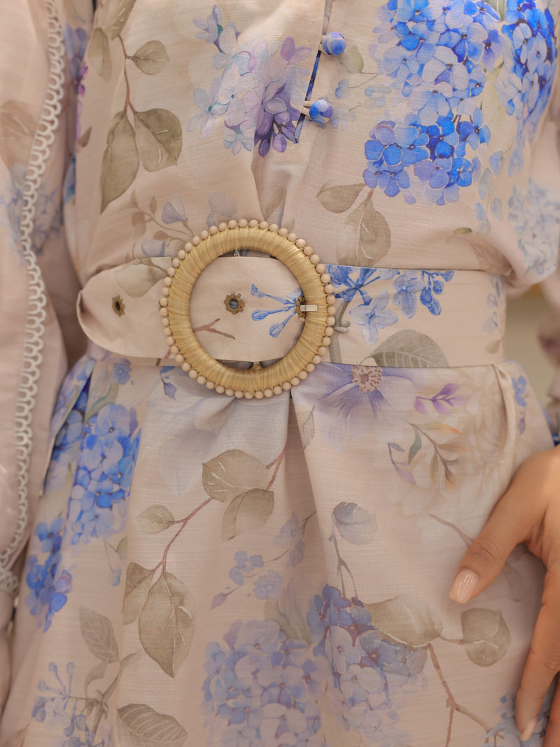 Bellina Blue Floral Buckle Long Dress