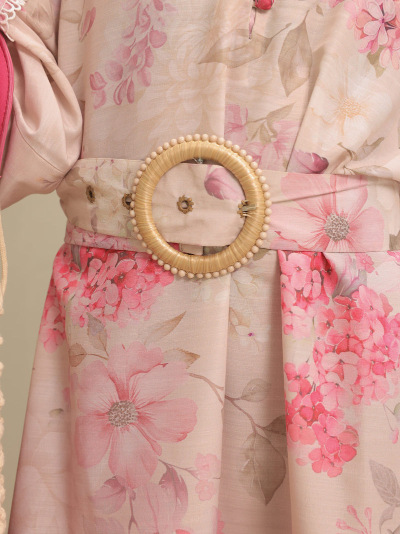 Bellina Pink Floral Buckle Long Dress