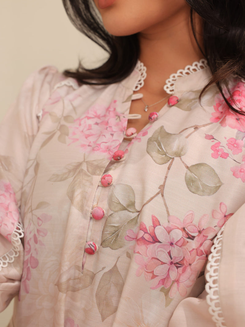 Bellina Pink Floral Buckle Long Dress