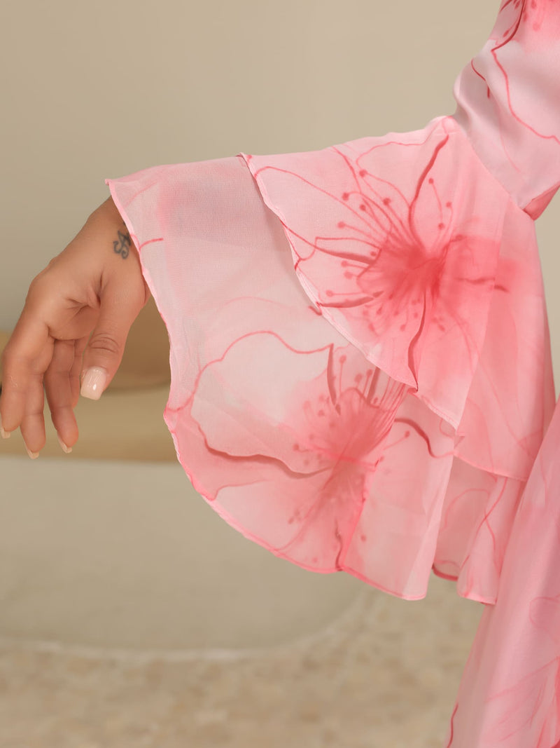 Sakura Mist Pink Floral Long Dress