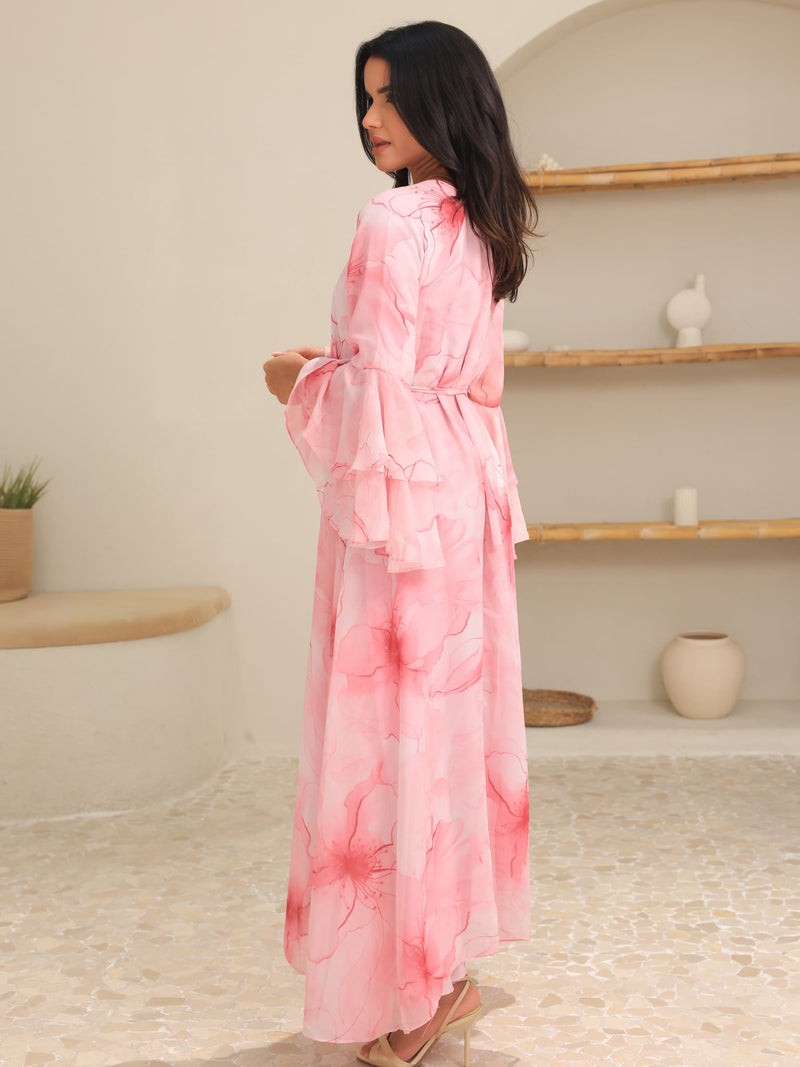 Sakura Mist Pink Floral Long Dress