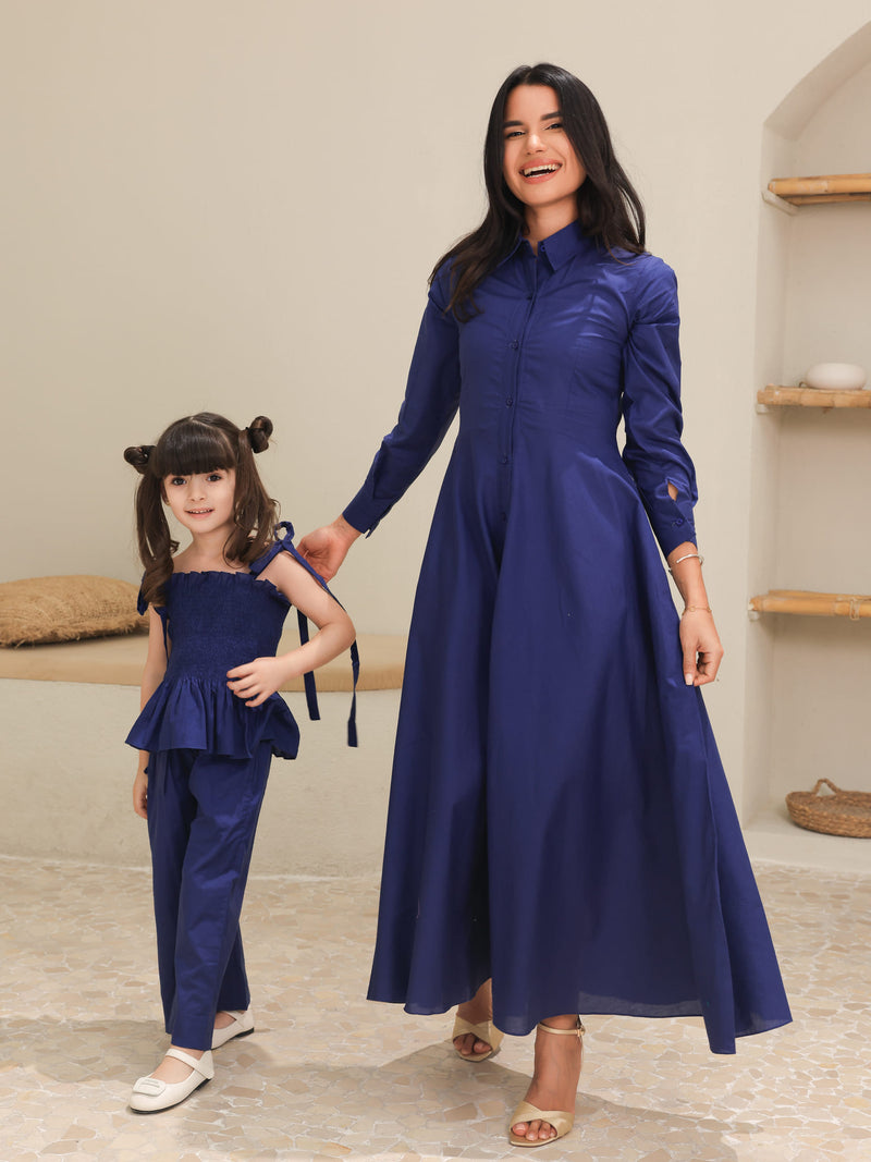 Rivea Blue Cotton Flowy Dress