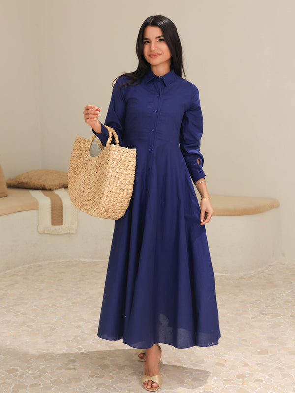 Rivea Blue Cotton Flowy Dress