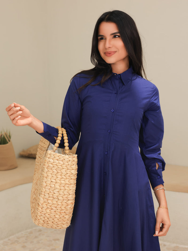 Rivea Blue Cotton Flowy Dress