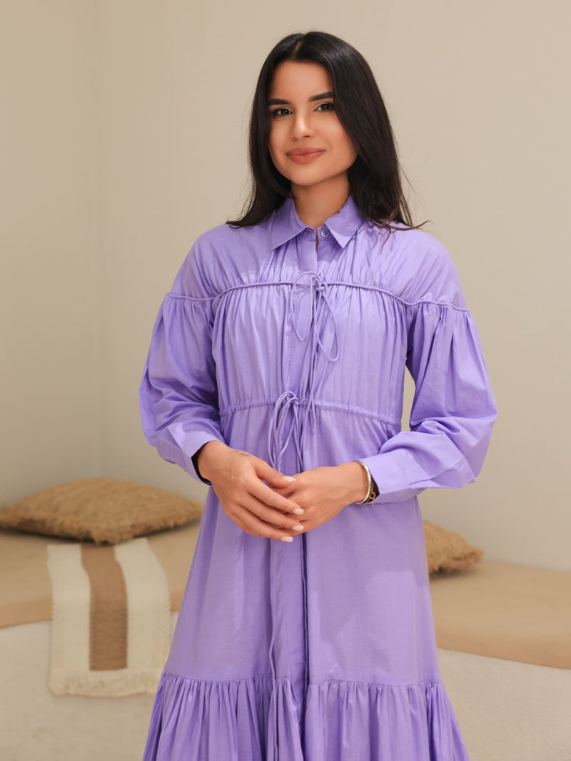 Ruffyn Lilac Gathered Long Dress