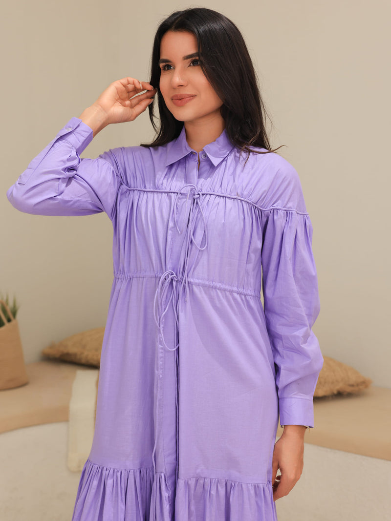 Ruffyn Lilac Gathered Long Dress