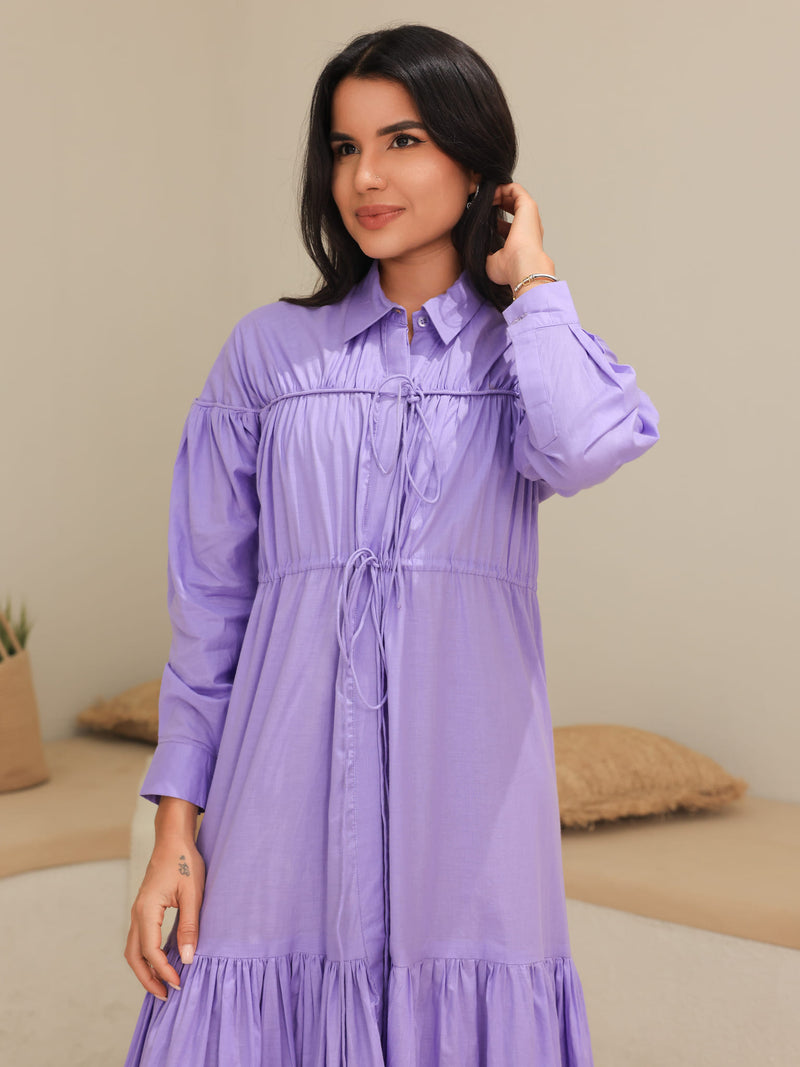 Ruffyn Lilac Gathered Long Dress
