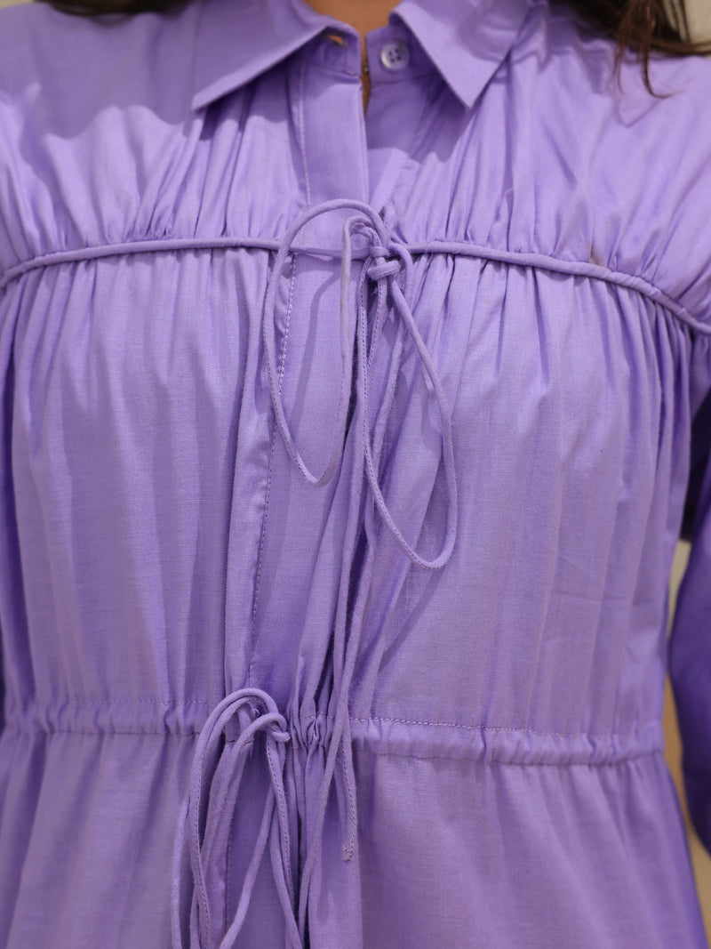 Ruffyn Lilac Gathered Long Dress