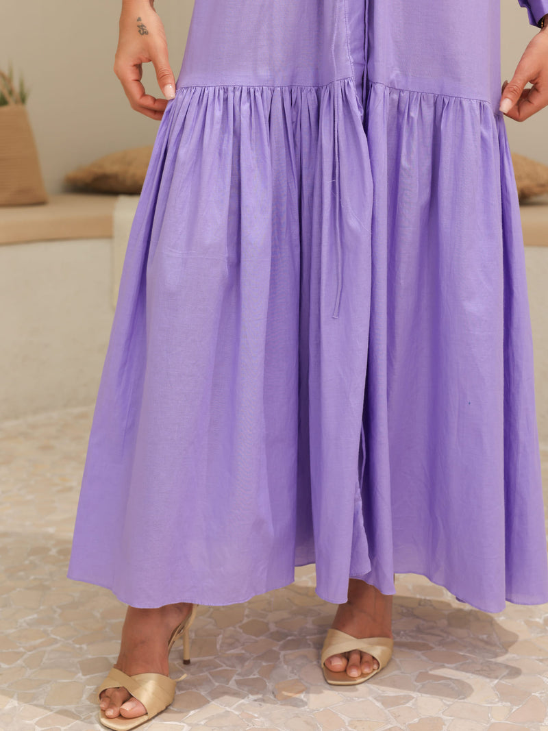 Ruffyn Lilac Gathered Long Dress