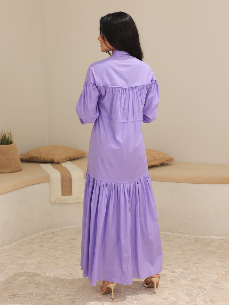 Ruffyn Lilac Gathered Long Dress