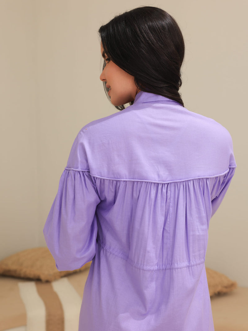 Ruffyn Lilac Gathered Long Dress